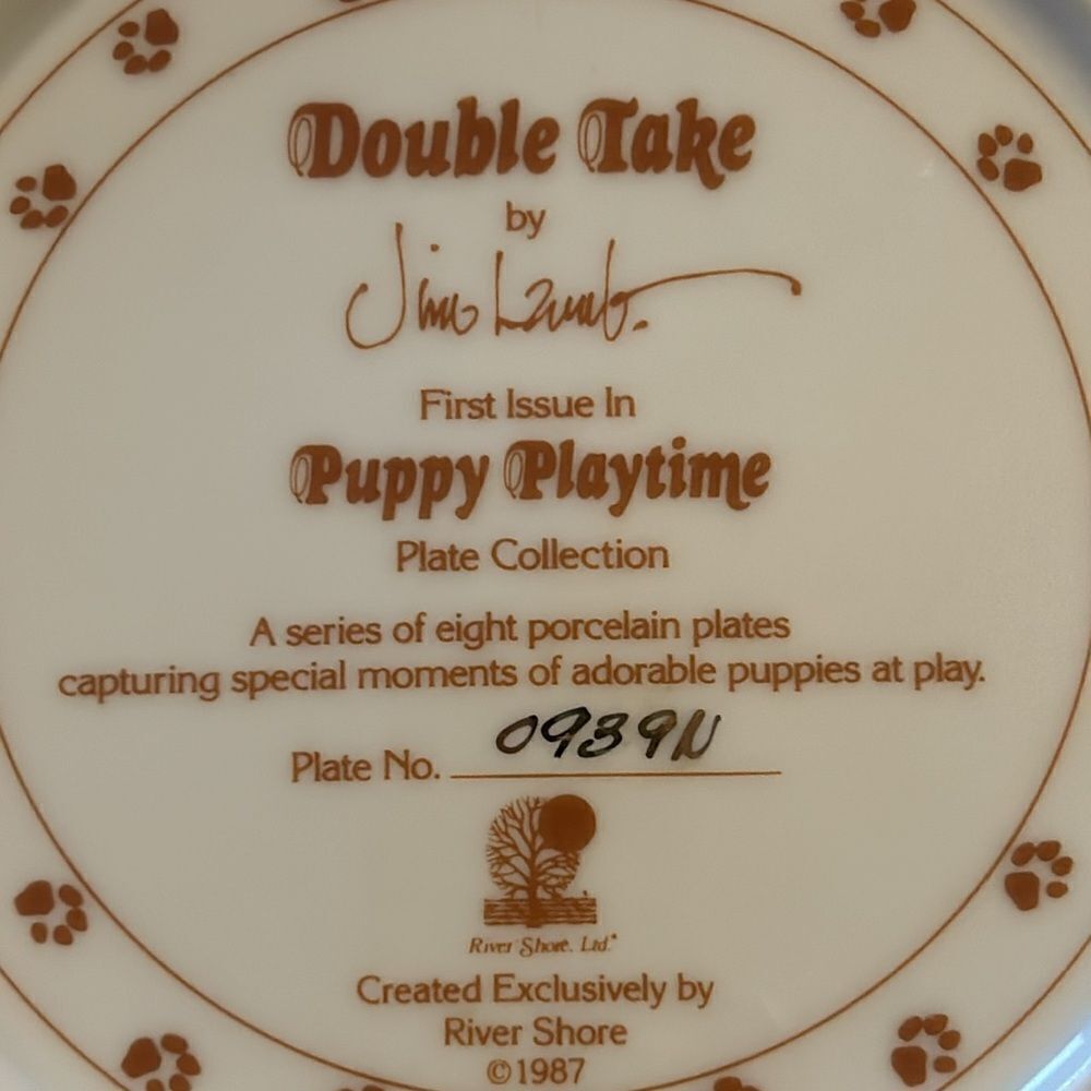 NEW Jim Lamb Puppy Playtime Double Take 8 1/2” Plate - Picture 4 of 5